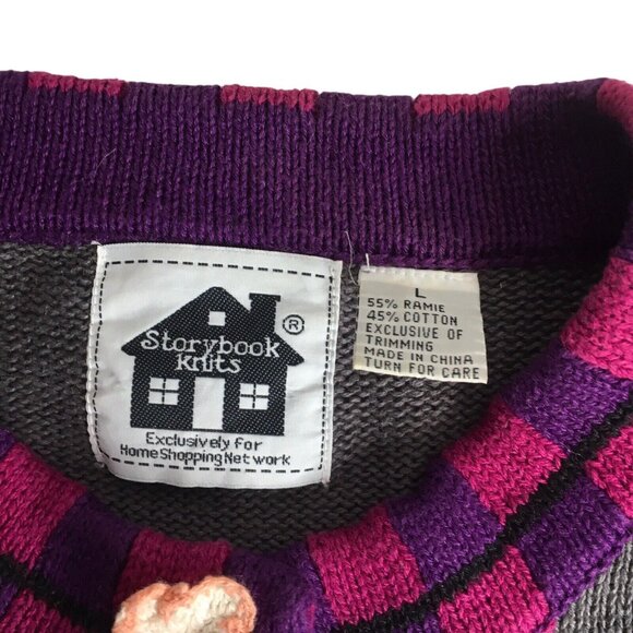 Storybook Knits Womens Embroidered Floral Cardigan Sweater Button Up Sz Large - Picture 12 of 13